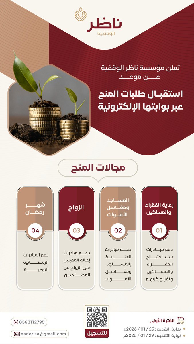 إعلان ناظر الوقفية تعلن بدء استقبال طلبات المنح