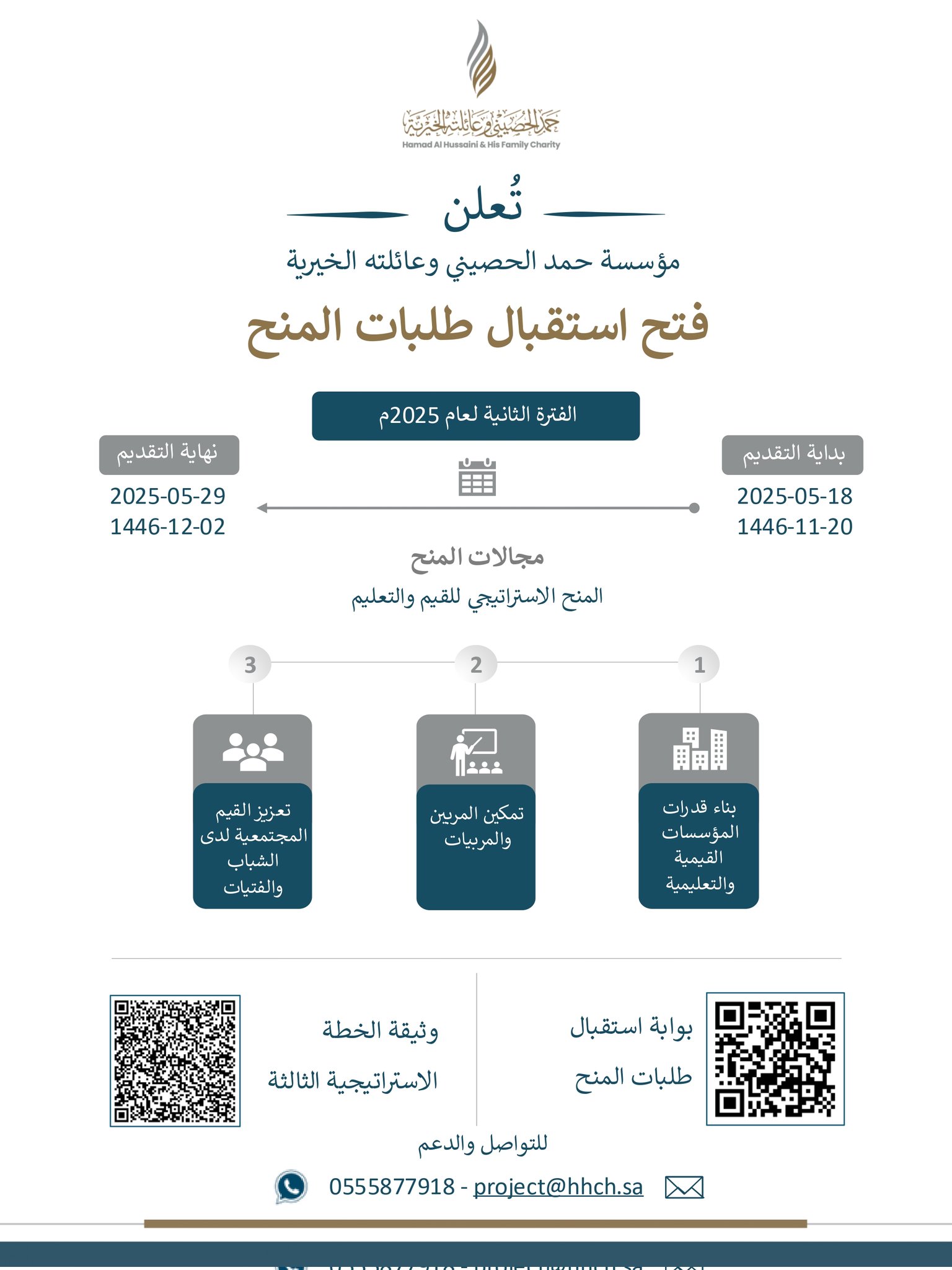 إعلان حمد الحصيني وعائلته الخيرية تعلن بدء استقبال طلبات المنح